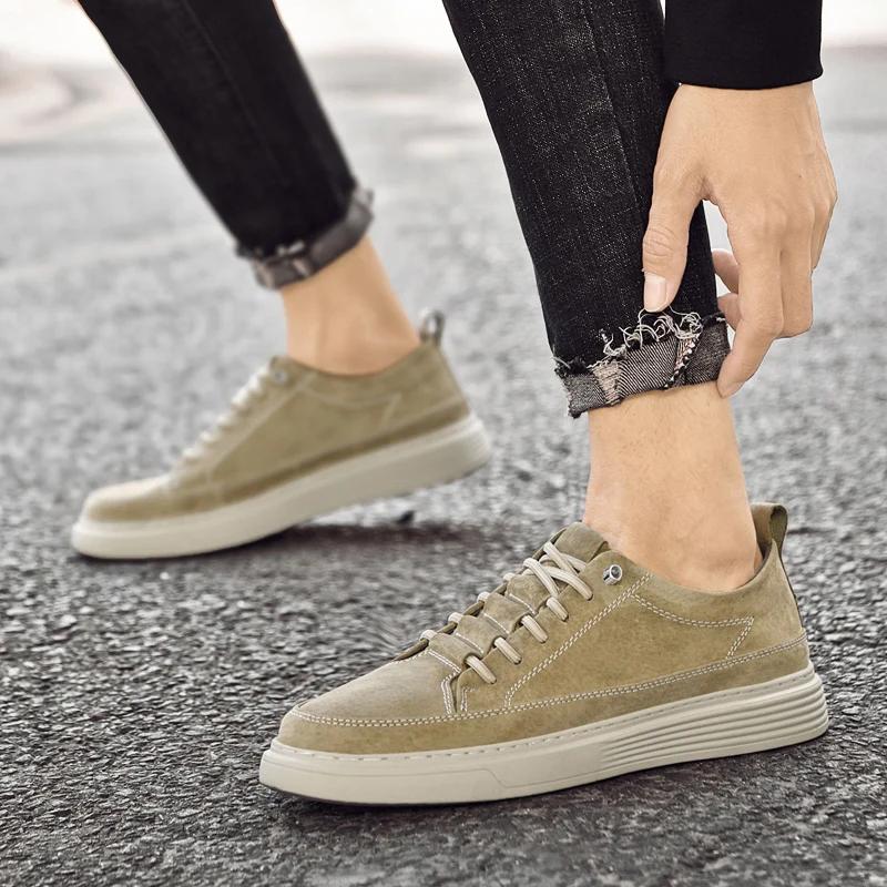 Fashion Men Fashion Casual Shoes British Style Man Skateboard Footwear Suede Leather Business Formal Shoes Cow Leather Soft Men Sneakers
