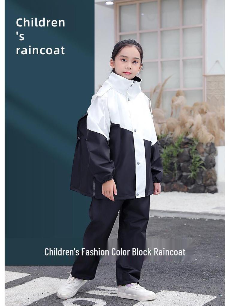 Kid's Raincoat & Pants Set with Large Brim and Backpack Slot for Boys and Girls