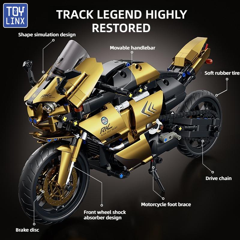 TOYLINX Technic 703 SZT. Zestaw Klocków Motocyklowych Kolekcjonerski Model Motocykla do Ekspozycji Duży Motocykl do Zbudowania Pomysł na Prezent