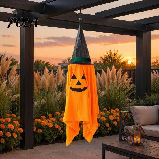 Halloween Night Home Ornaments Cute Hanging Decor, Pumpkin Ghost Pendant with Reusable Festival Wizard Hat, Spooky Witch Ornament for Party