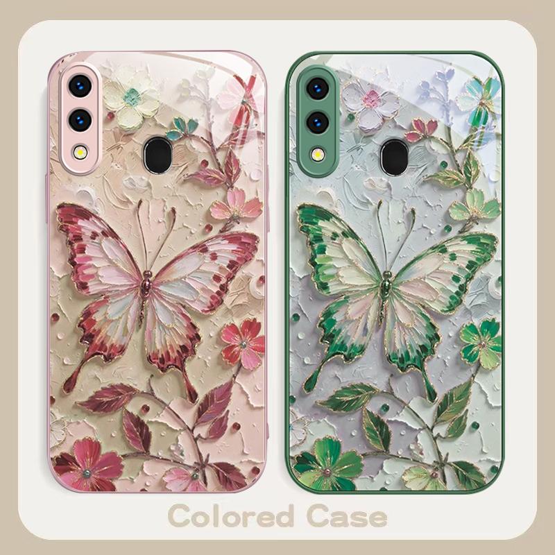 Elegant pink butterfly For Samsung A20 30 22 23 24 25 26 A31 32 33 34 A35 42 A50 51 52 53 54 55 56 70 71 72 73 glass phone case