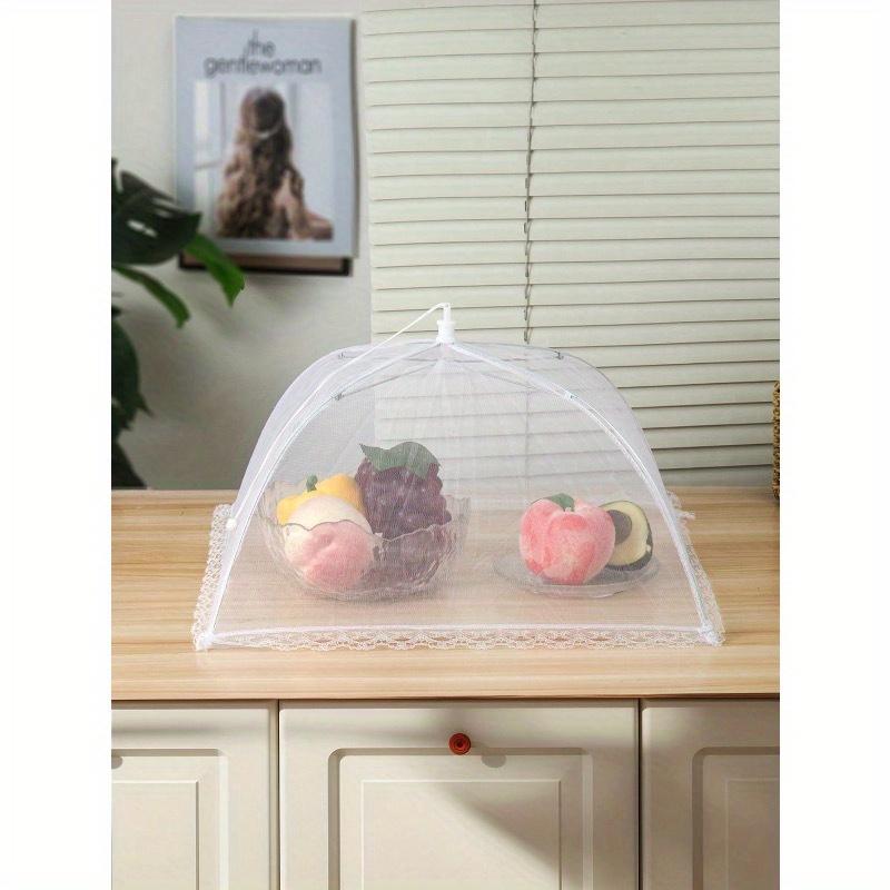 1pc White Insect And Mosquito-Proof Folding Cover, Vegetable Cover Can Be Disassembled And Washed Mesh Food Cover, Dining Table Cover
