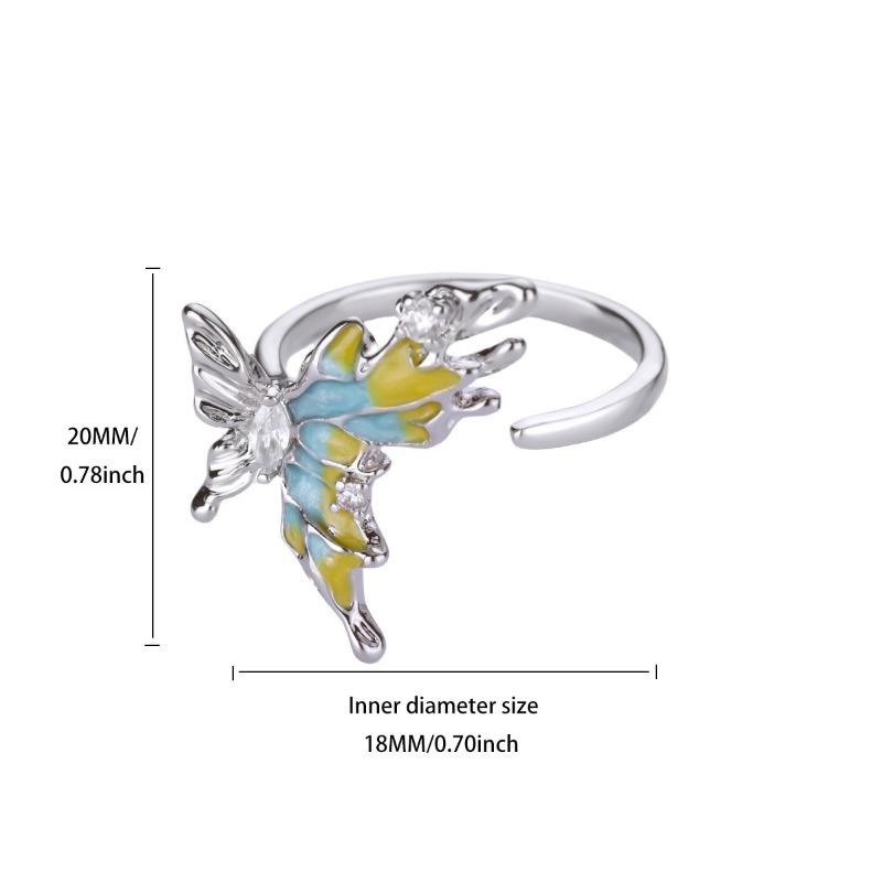 Color oil drop butterfly sun silver ring women's niche design light luxury high sense exquisite fashion ring
