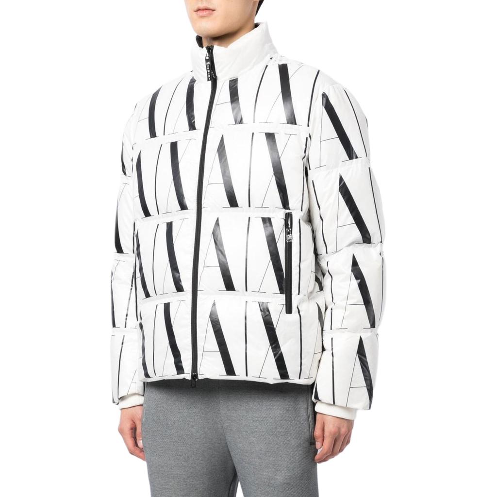 Armani Exchange FW22 Letter Logo Print Zipper Stand Collar Fitted Regular Long Sleeve Down Jacket Men Outerwear White 8NZBP8-ZNULZ-21BE