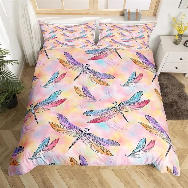 

Dragonfly Duvet Cover Single Twin King For Girl Boys Gift Botanical Floral Bedding Set Microfiber Wild Animals Quilt Cover Set EU Single(135x200cm)