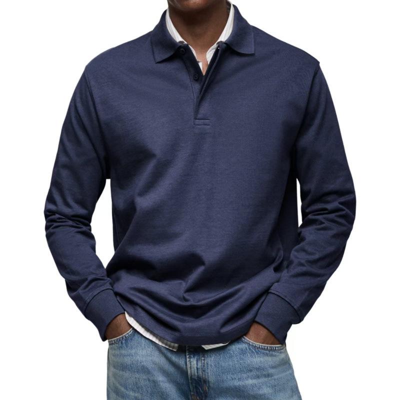 Men S Casual Long Sleeve Buttoned Solid Color Polo Shirt S