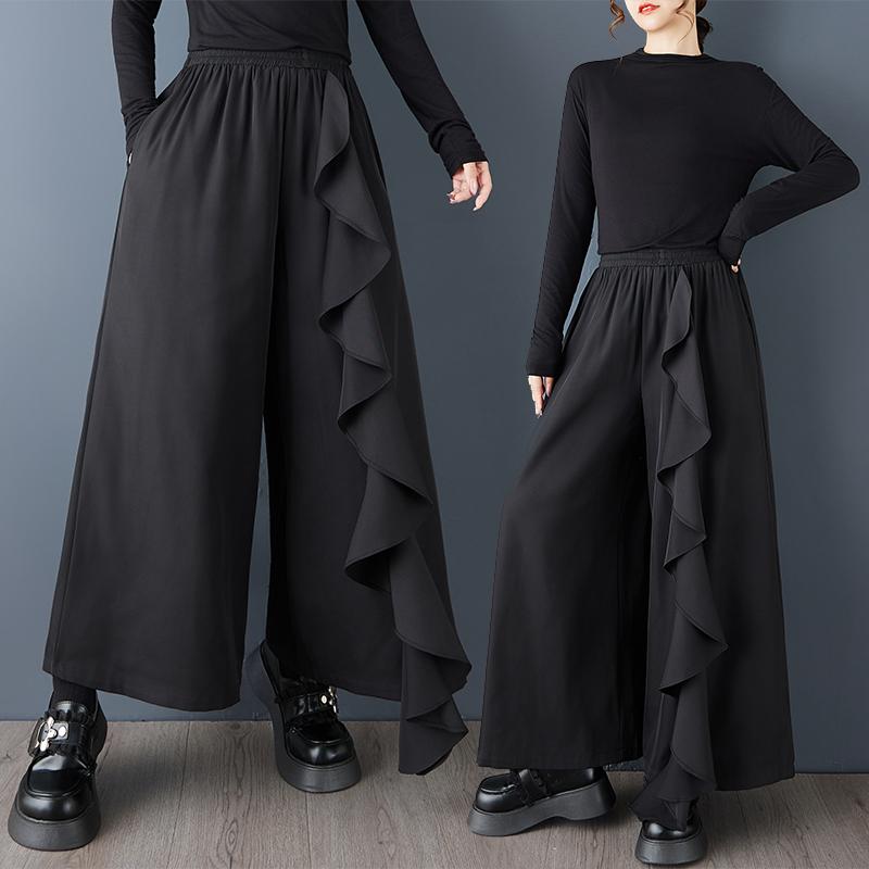 

DIMANAF Женские длинные брюки больших размеров Черные свободные брюки Большой размер Повседневные Весенне-осенние штаны Сшитые one size чёрный