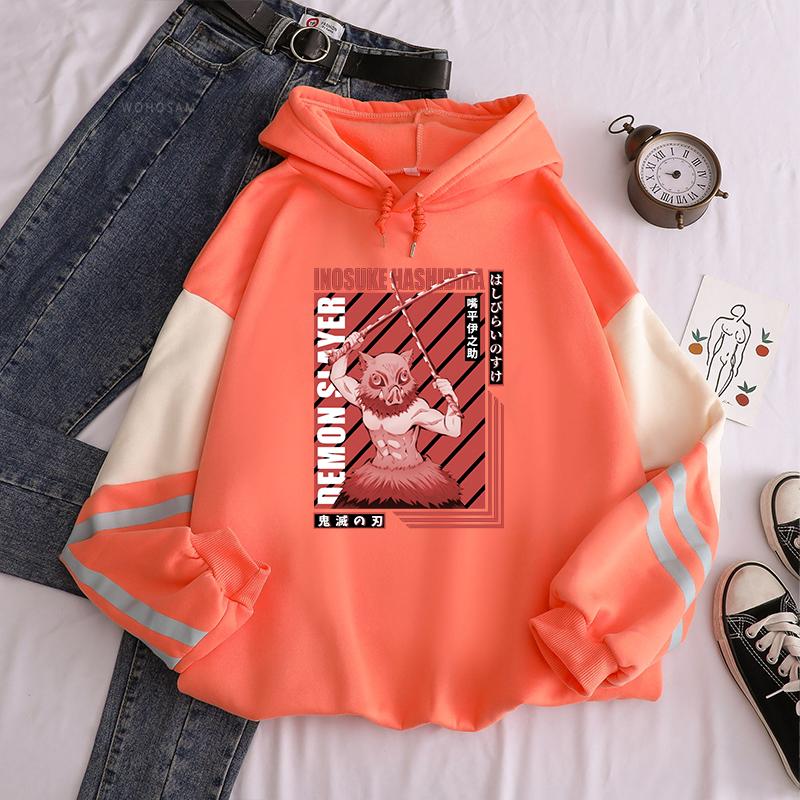 Japan Hot Anime Demon Slayer Hoodie Harajuku Inosuke Manga Cartoon Printed Aesthetics Unisex Oversized Loose Hooded Sweatshirts