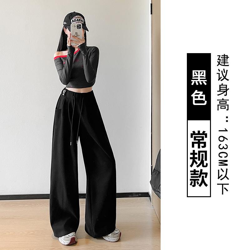Embroidered wide-leg pants women's autumn new lazy wind high waist loose straight casual mopping long pants