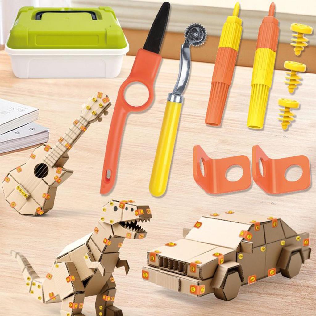 DIY Cardboard Tools Set For Kids Professional Cardboard Splicing Screw Tool Set With Cutter&Tool Box For Familv&Team Activitie