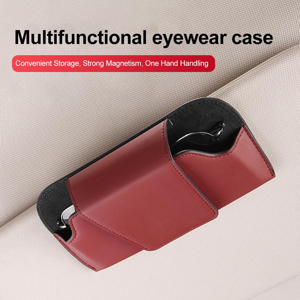 Car Glasses Holder Case Leather Auto Sun Visor Sunglasses Clip Glasses Hanger Card Ticket Holder Multi-Function Car Interior Storage