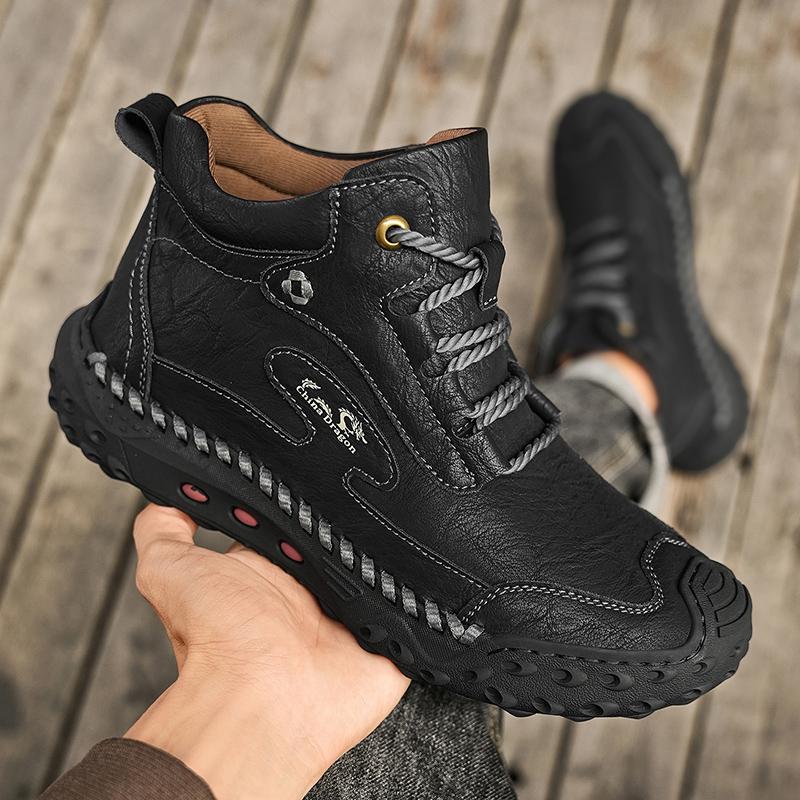 Hand-stitching Leather Men Boots Split Leather Casual Leather Shoes Men Ankle Boots