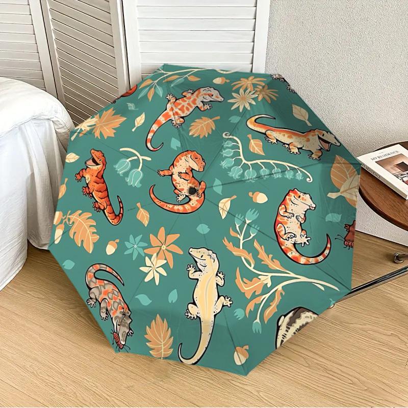 1pc Lizards and Nature Automatic Folding Umbrella - Portable Collapsible Design, 8-Rib Iron Frame, Casual Outdoor Accessory yy251215203