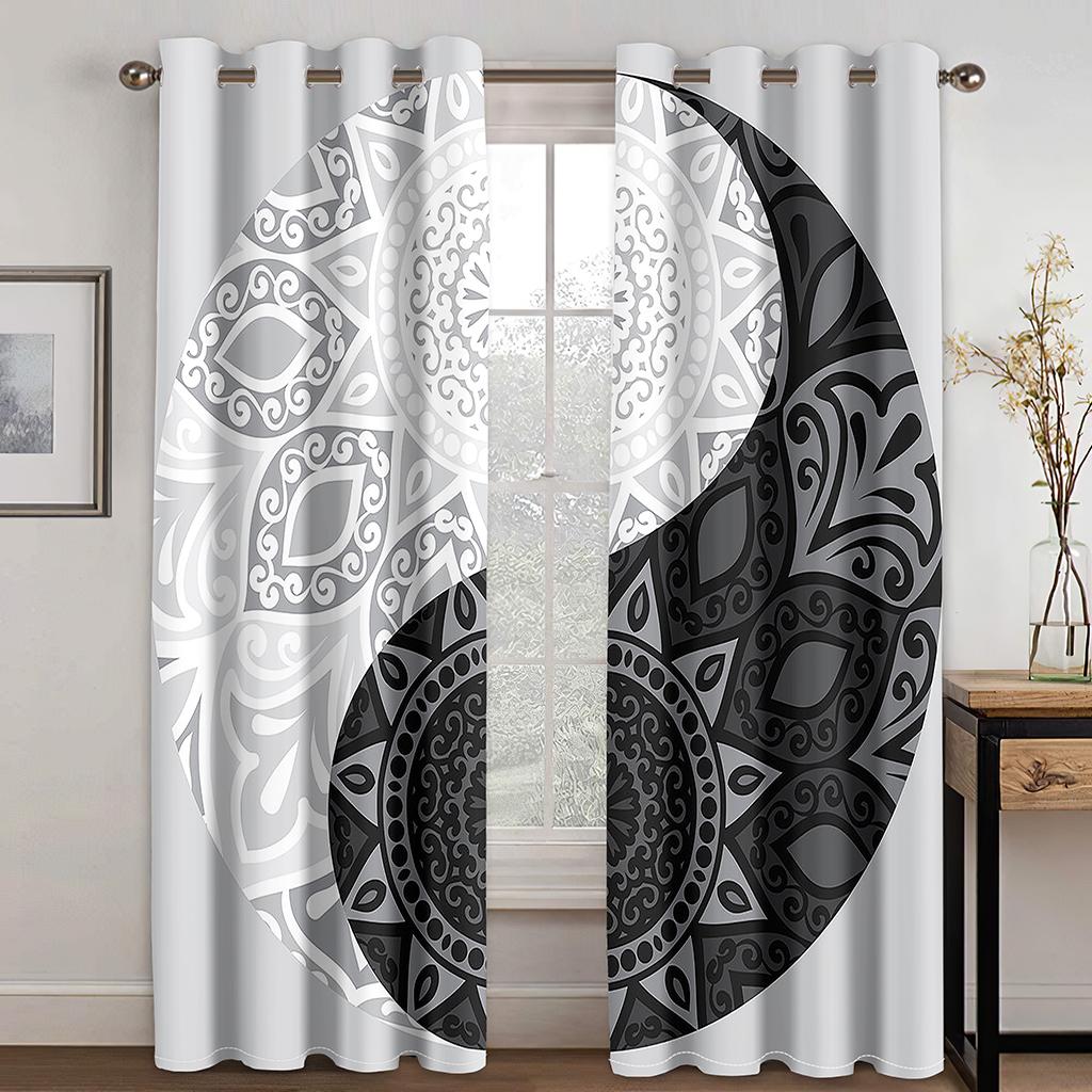 3D Golden Yellow Tai Chi Bagua Texture Sunshade Curtains 2 Panel Taoist Culture Lovers Living Room Bedroom Window Decor Curtains