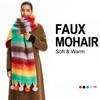 Mohair Rainbow Tassel Shawl Rabbit Fur Ball Women Cape Classic Plaid Wool Scarf  Women/Men