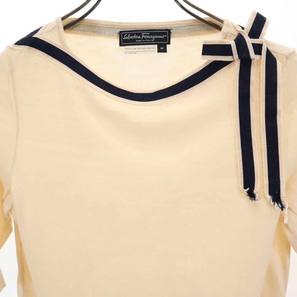 Salvatore Ferragamo Five-quarter sleeve knit M beige sweater Women Used
