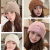 Big head circumference thick wool hat women's autumn and winter loose warm pile cold hat big face small knitted ear hat