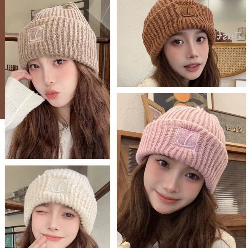 Big Head Circumference Thick Wool Hat Women's Autumn and Winter Loose Warm Pile Cold Hat Big Face Small Knitted Ear Hat