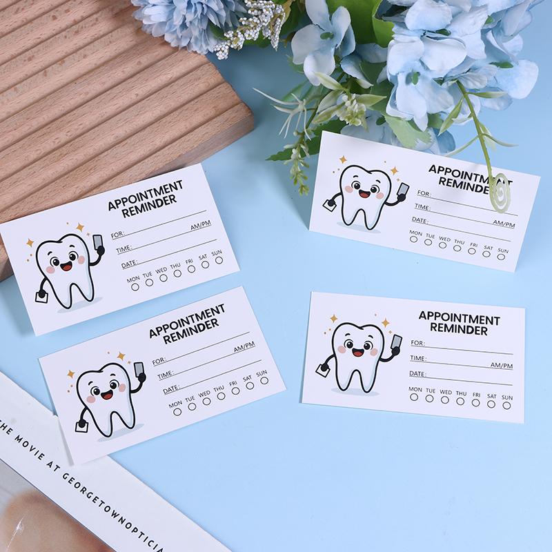 100Pcs Cute Tooth Design Dental Appointment Reminder Cards Professional Patient Notification Cards With Checkboxes Time & Date