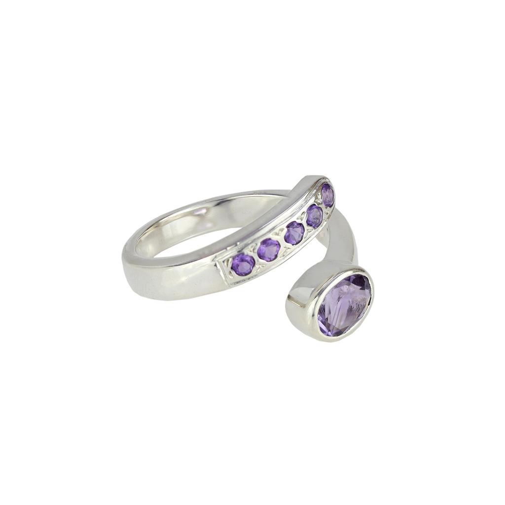 Amethyst Sterling Silver Ring: Faceted Gemstone, Open Design