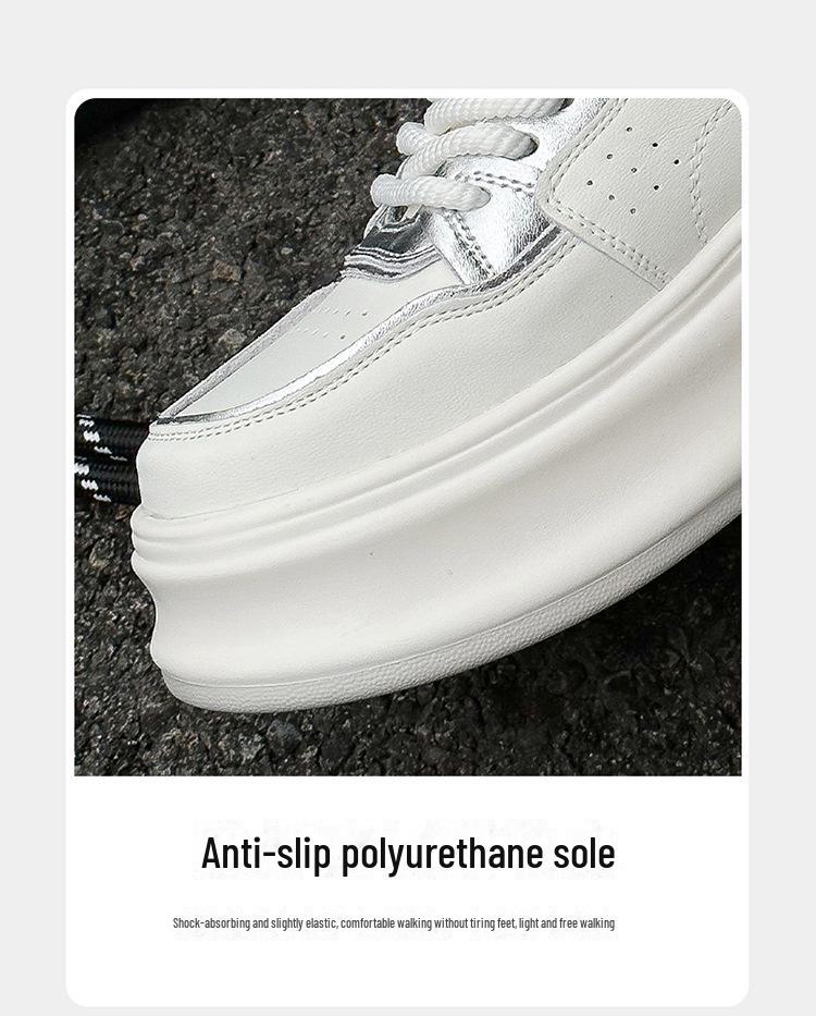 Women's High-Top Genuine Leather Velcro Sneakers with Thick Soles - Height-Enhancing Casual Sports Shoes for Spring & Autumn 2025