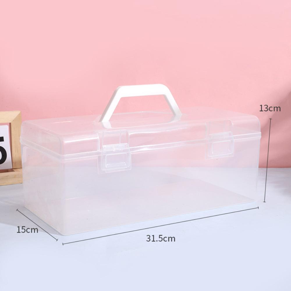 Plastic Clear Storage Box Clear Desktop Organizer Marker Pen Storage Holder with Handle Calligraphy Toolbox Stationery Storage