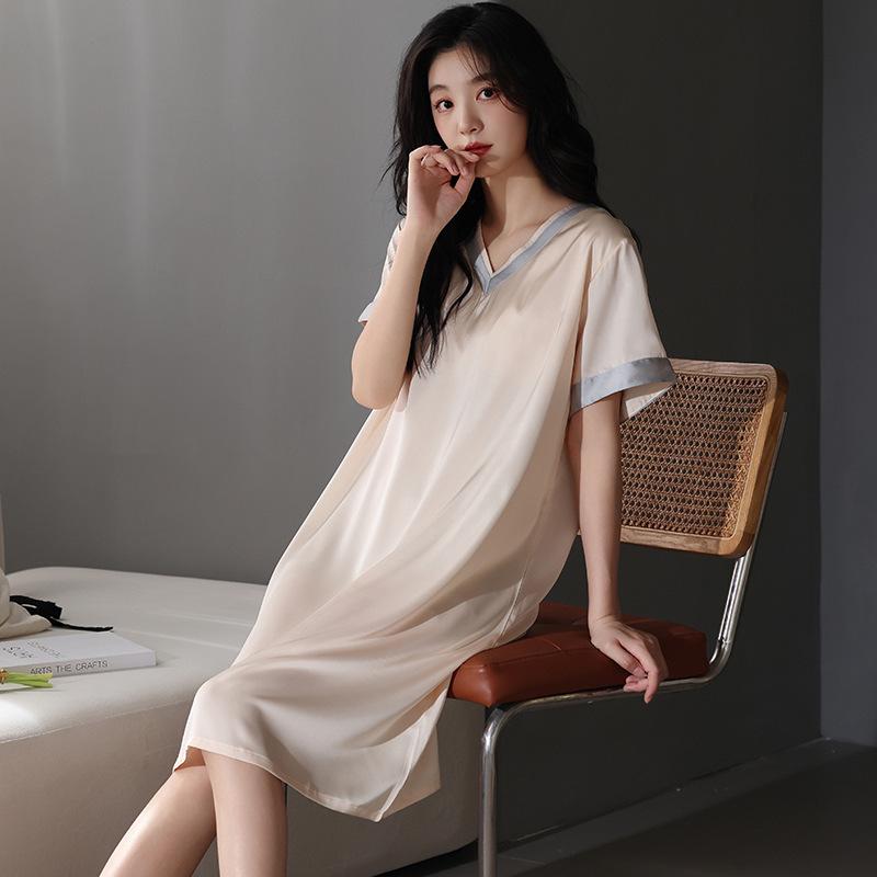 

Pajamas women summer ice silk short sleeves sexy thin pajamas new imitation silk Internet celebrity loungewear M suggest 40-50kg