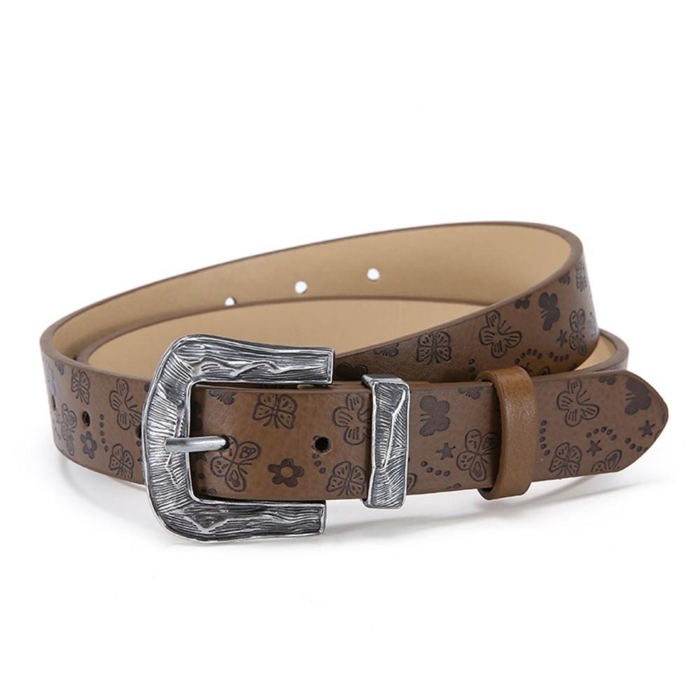Carved PU Leather Belt Alloy Pin Buckle Decorative Belt Fashion Adjustable Belt  Daily Outfit