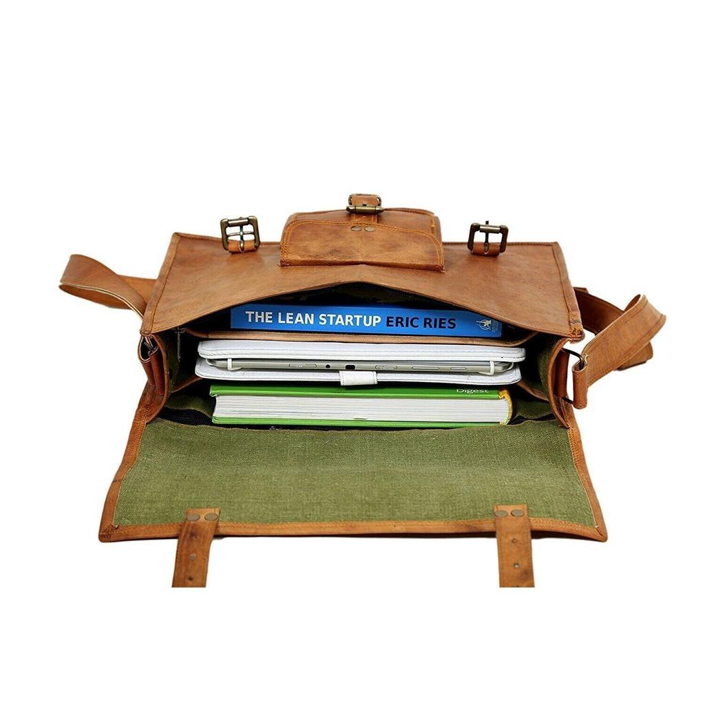 Mens Goat Vintage Brown Leather Messenger Bag Shoulder Laptop Briefcase