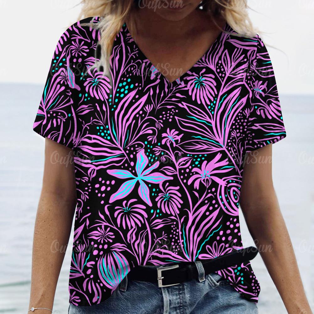 2024 T-Shirt für Damen Floral bedruckte Oberteile Damen Übergröße Kleidung T-Shirts Sommer V-Ausschnitt Oberteile Shirt Original Design T-Shirts