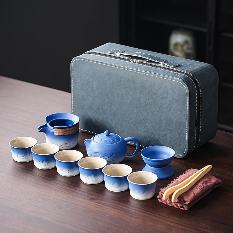 Shanhai Gradual Change Travel Tea Set Kung Fu Teacup Portable Teapot Office Ceramic Japanese Simple High-end