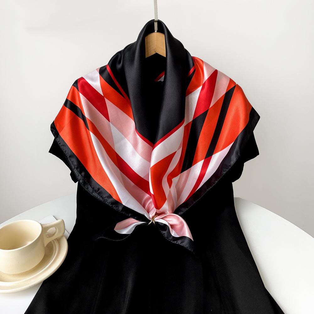90cm Silk Scarf Large Square Scarf Women's New Patchwork Printed Flower Sateen Scarf Wrap Turban Shawl