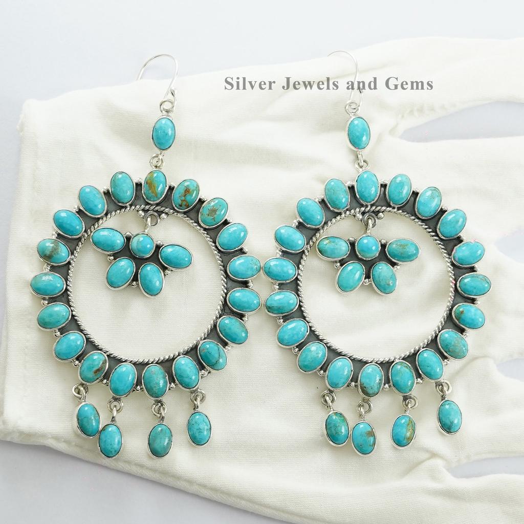 Natural Turquoise Statement Earring, 925 Sterling Silver Handmade Earring, December Birthstone, Arizona Turquoise Wedding Earring
