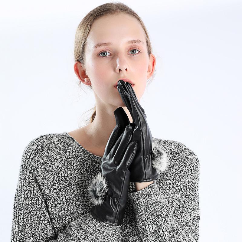 Fleece thermal imitation leather cycling touch screen leather gloves