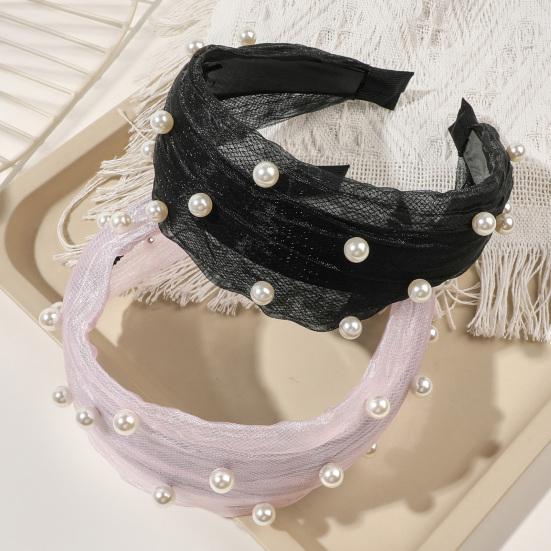huaqianguhh Wide Edges Hair Hoop, Breathable Mesh Headband with Imitation Pearls Decor, Anti-Slip Hemming Face Shaping Accessory