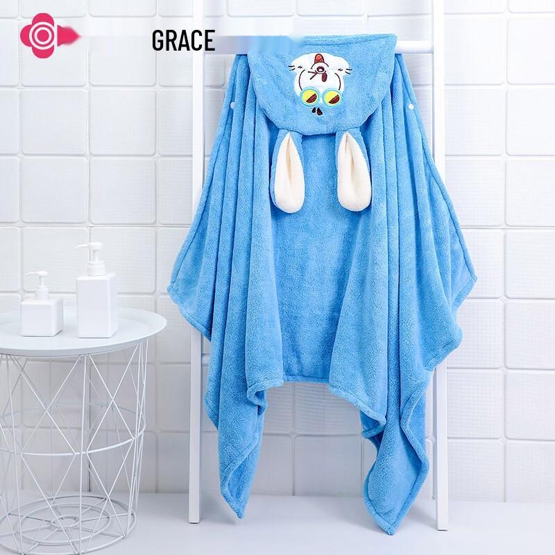 Kids Hooded Quick-Dry Coral Fleece Bathrobe - Long-Eared Rabbit