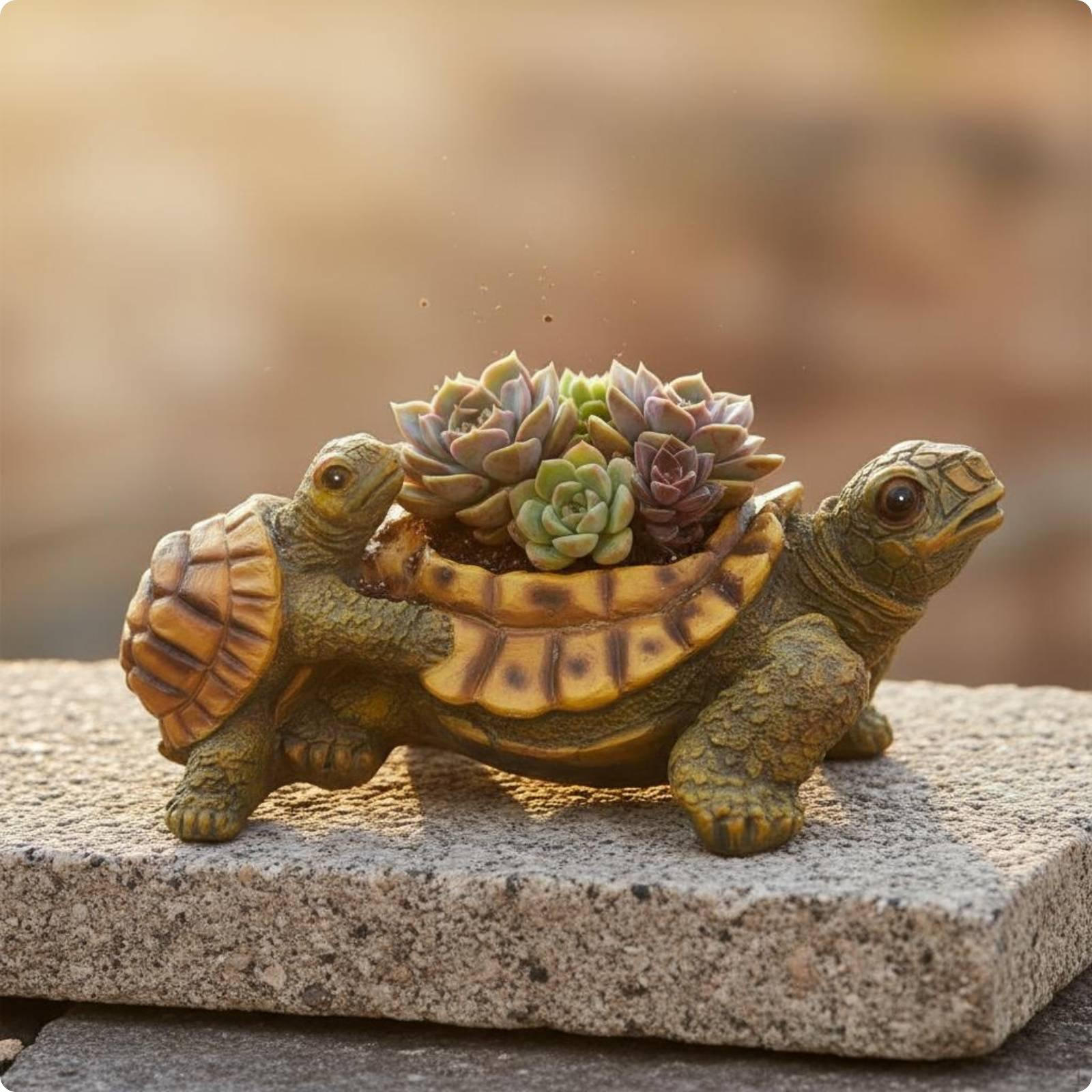 Turtle Planter Realistic Resin Detailed Shell Texture Tortoise Flower Pot for Yard,