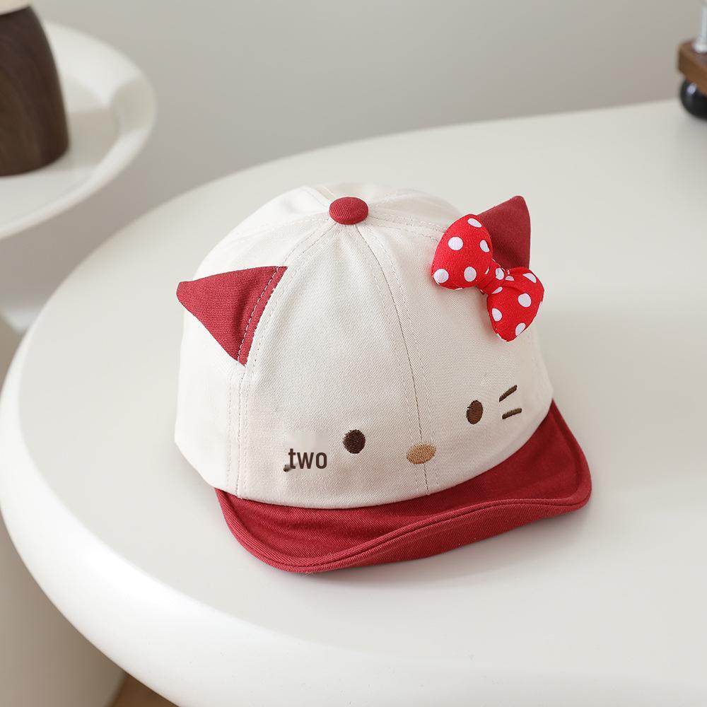 Girls' Spring/Autumn Baby Cat Baseball Cap with Cute Bow, Soft Brim, Sun Hat for Infants and Toddlers, Color Block Design