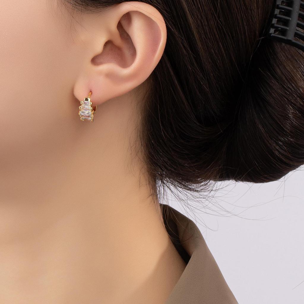 18K Gold-Plated Zircon Diamond Hoop Earrings, Vintage Chinese Style, Women's Light Luxury Trend