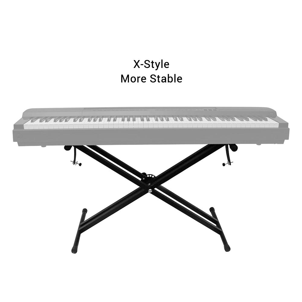 X Style Piano Keyboard Stand Adjustable and Portable Heavy Duty Music Stand with Anchoring Strap Black