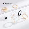 Y2K Black & White Resin Signet Ring Set with Pearl and Five-Petal Flower Design