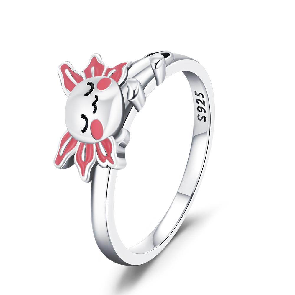 Original S925 Silver Creative Double Circle Snake Ring Fish Tail Black Pearl Octopus Ring Cute Ladies Jewelry Gifts