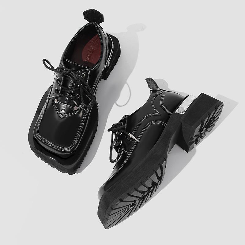 Fashion Fashion Women Platform Shoes Spring 2025 Square Toe Leather High Quality Causal Loafers Female Thick Heels Lady Footwear