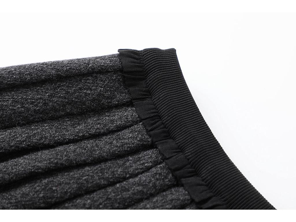 2026 Spring A-Line Pleated Wool Skirt - Slimming Petite Fit with Wood Ear Edge Waist
