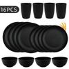 Black Wheat Straw PP Tableware, Household Plates, Soup Bowls, and Cups, Outdoor Gift Cutlery Set