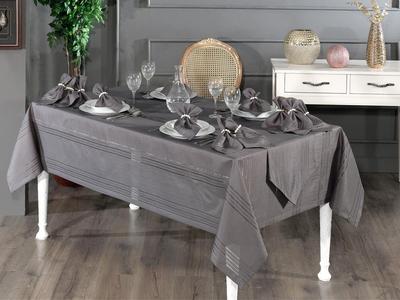Corver Dinner/Launch Set 26pcs, Tablecloth 160x220, Runner, Napkins, Rings Antracite