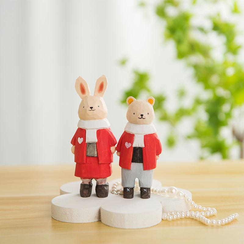 Wooden Animal Figurine Craft Modern Minimalist Home Decor Kids Room Sitting Desk Accessory