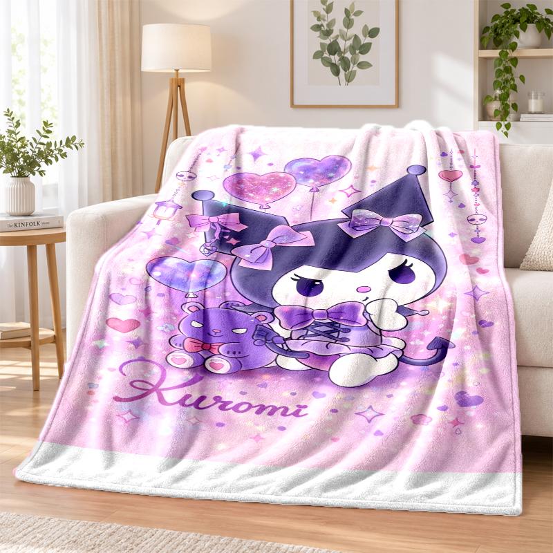 Kuromi Flannel Throw Blanket Soft Warm Cozy For Sofa Bed Indoor Home Bedroom Use