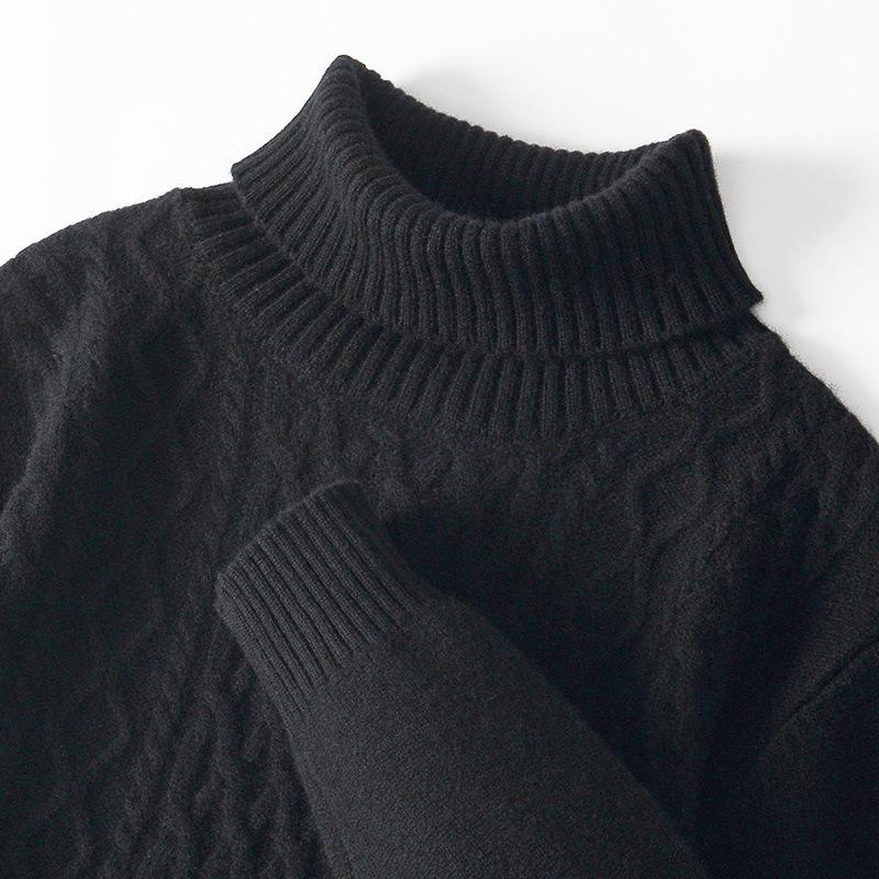 Men's High Neck 100% Wool Sweater - Thick, Cozy Knit for Casual or Business Wear