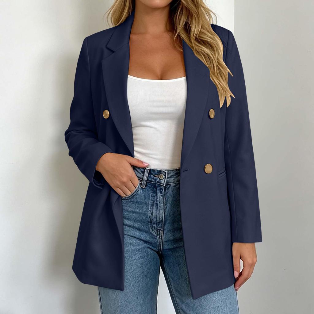 Women's Casual Double-Breasted Long Sleeve Suit Jacket for Work Daily Wear